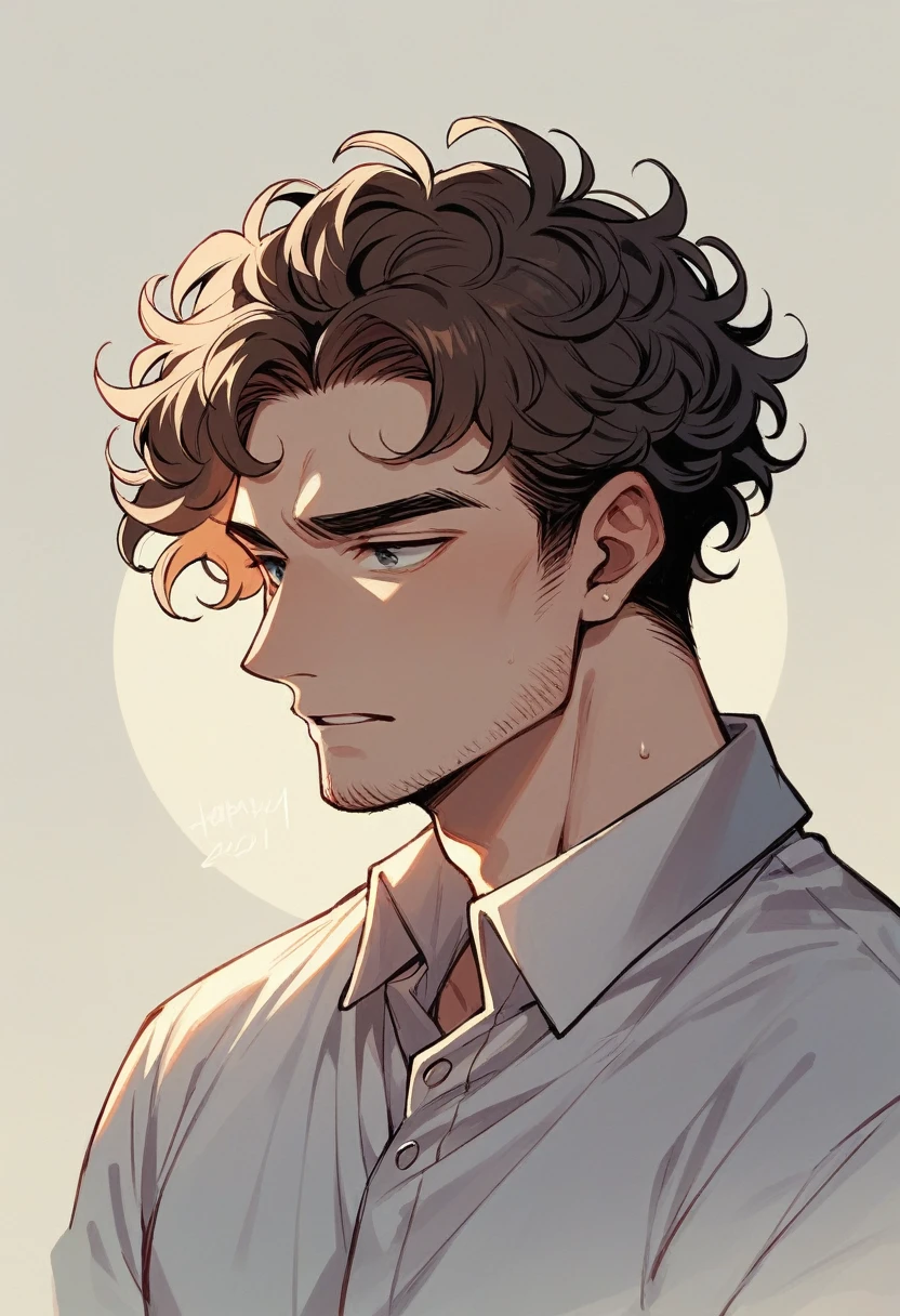 Make a 22 year old brunette man with curly hair