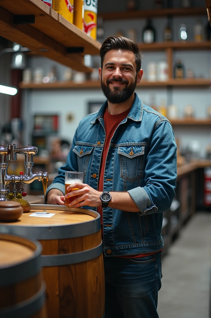 Create a blue beer barrel written: SEST SENAT young apprentice