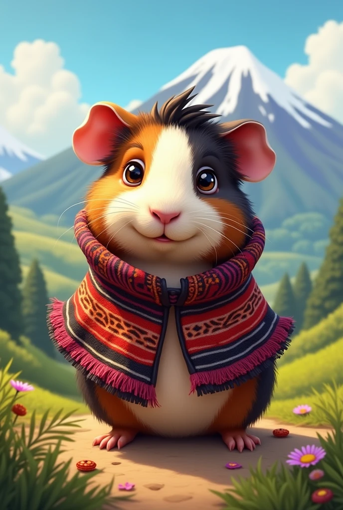 Brown and black Andean guinea pig with poncho ok

