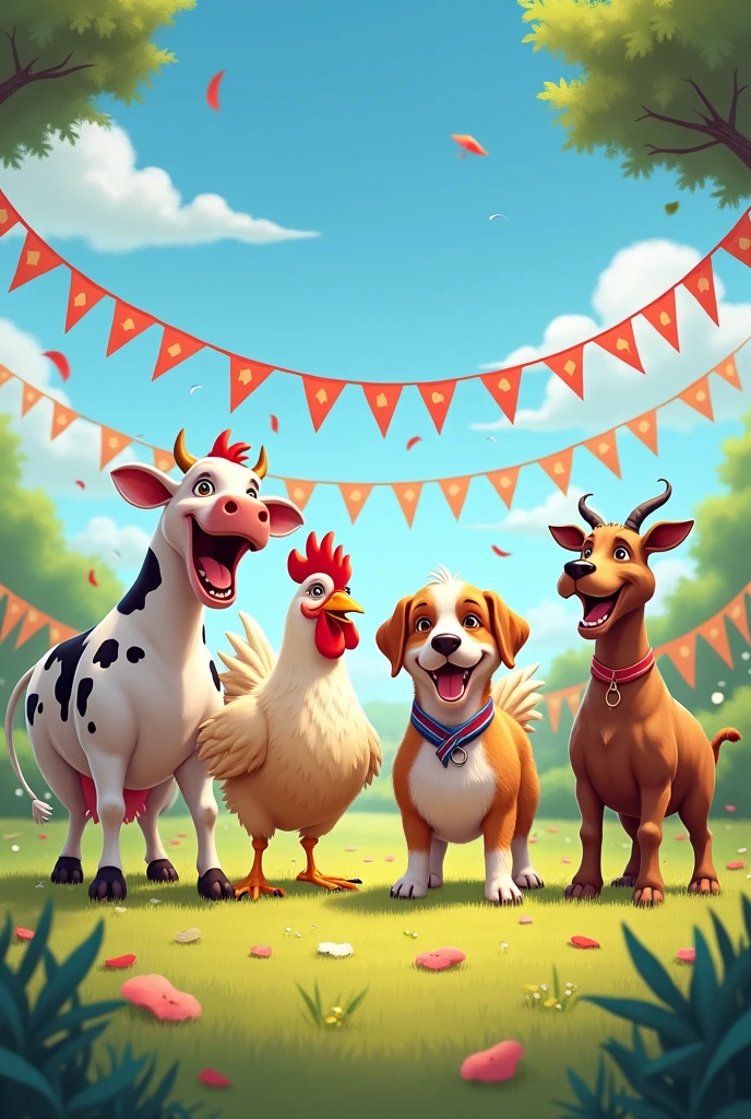 celebrating Independence Day for domestic animals like cow, hen, dog, goat and giving them freedom