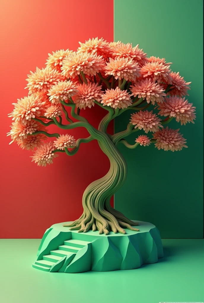 Tree 3d animated photo for WhatsApp profile photo. Background color red & green mixing perfectly