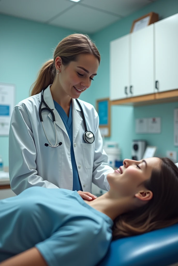 Create an image of doctor examine his patients in a doctor room. 