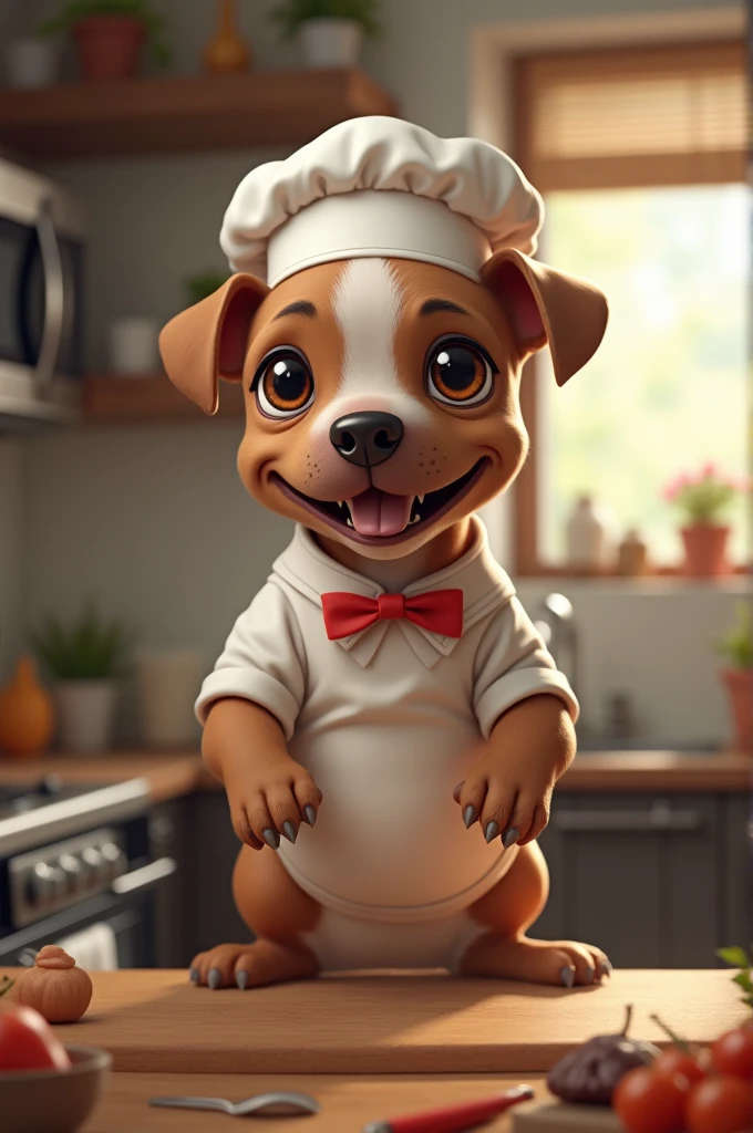 Can you create a pitbull puppy dressed as a chef?