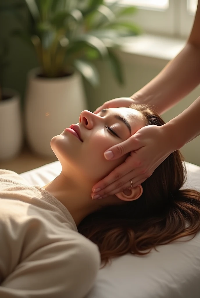 photo of a student receiving reiki on their head 