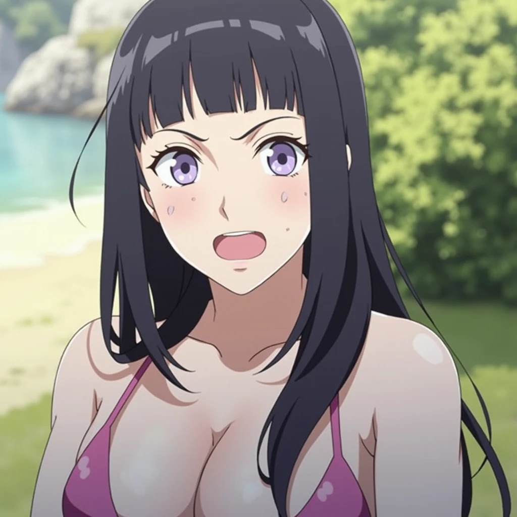 hinata hyuga, big boobs, bikini, at the beach, with sakura haruno 