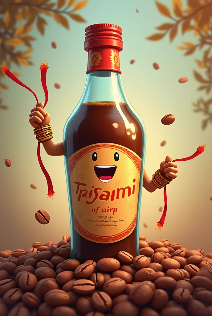 A coffee bottle named Tsunami holding a rakh on  rakshabandhan  At cooffee beans 