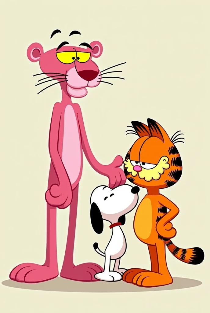 A drawing of the Pink Panther, Garfield and Snoopy in 2d
