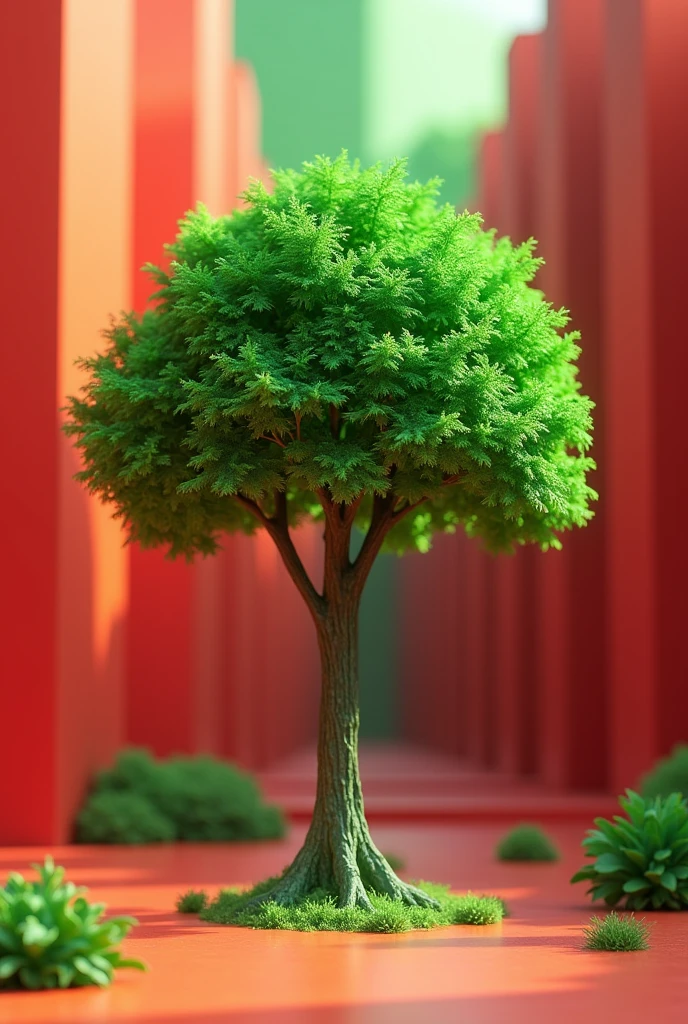 Green straight Tree 3d animated photo for WhatsApp profile photo. Background color red & green mixing with each other.