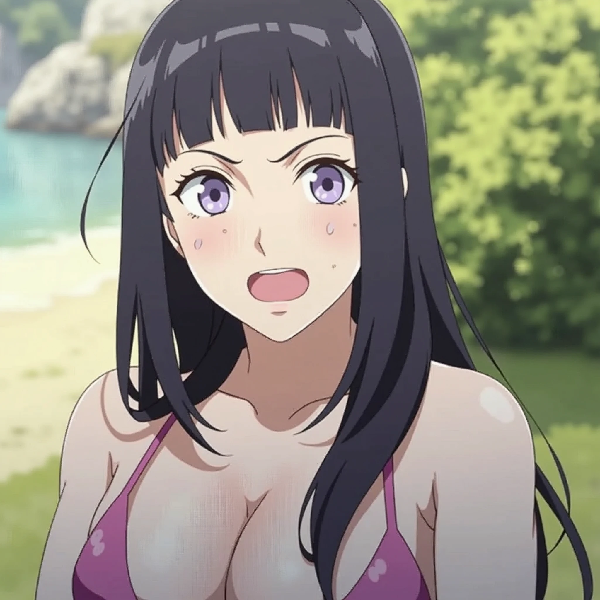 hinata hyuga, big boobs, bikini, at the beach, with sakura haruno