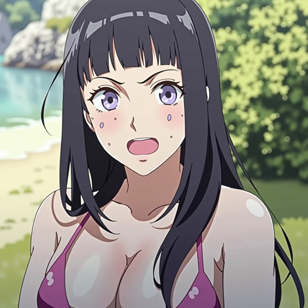 hinata hyuga, big boobs, bikini, at the beach, with sakura haruno 