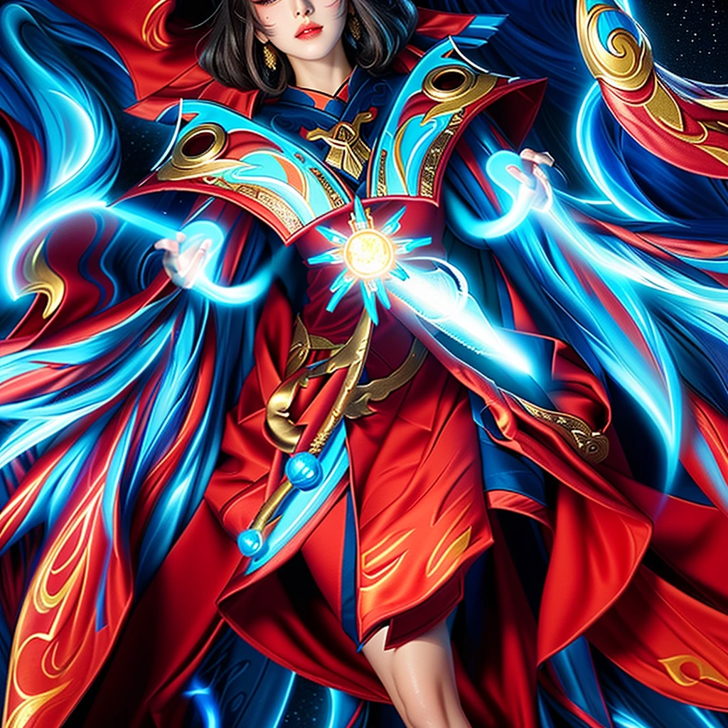 a woman in a white dress holding a sword and a fire ball, beautiful celestial mage, onmyoji detailed art, full portrait of elementalist, onmyoji, epic mage girl character, by Yang J, fire mage, flowing magical robe, heise jinyao, extremely detailed artgerm, female mage, ne zha from smite, ornate flowing robe