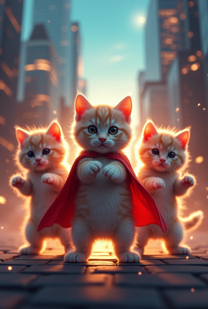 Kittens striking superhero poses