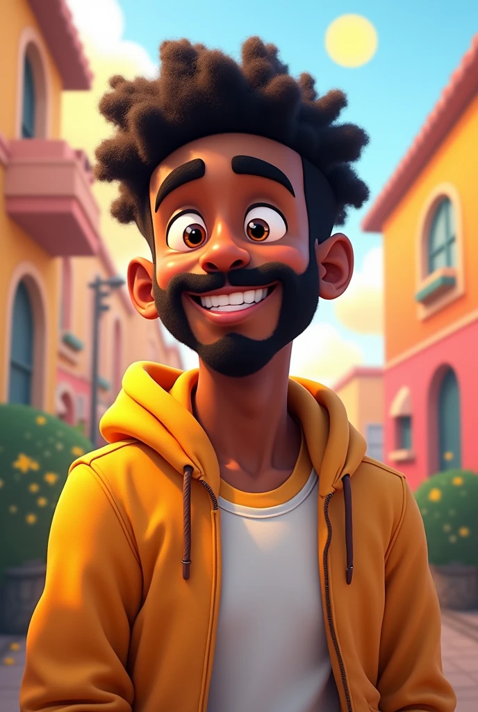 Pixar-style: young black man, with a mustache and goatee, lgbt