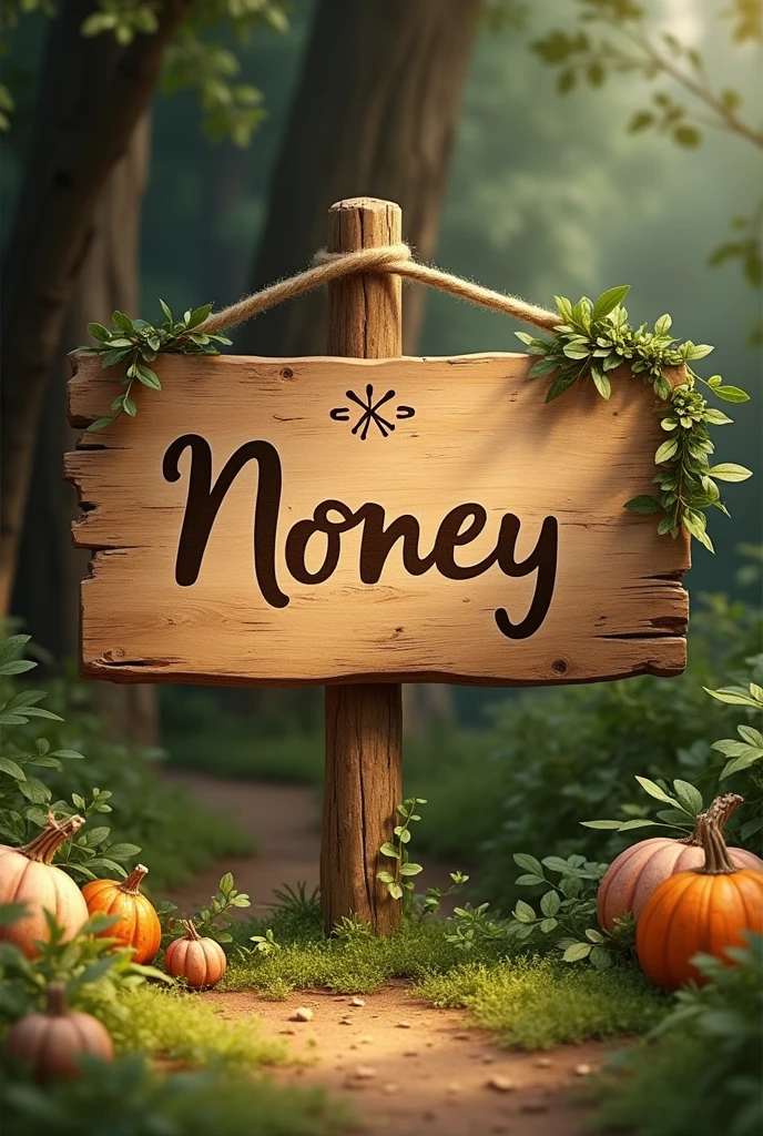 Creat a picture in this picture write Noney on woden board 
