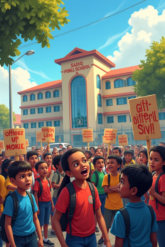 School children protesting about extra fees school name ( Sadiq Public School ) 🏫