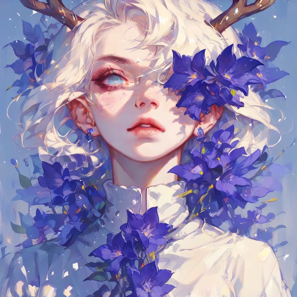 score_9, score_8_up, score_7_up, score_6_up, bg4, fierce Jackalope, antlers, short hair. blue hue