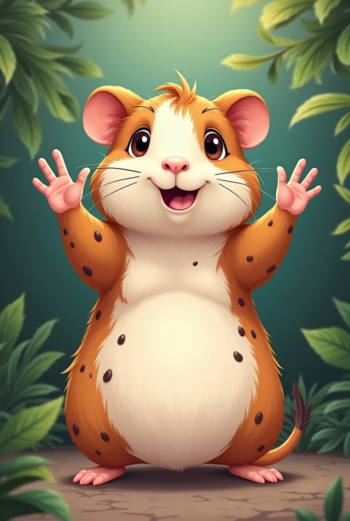 Spotted Andean guinea pig making the okay sign with its fingers