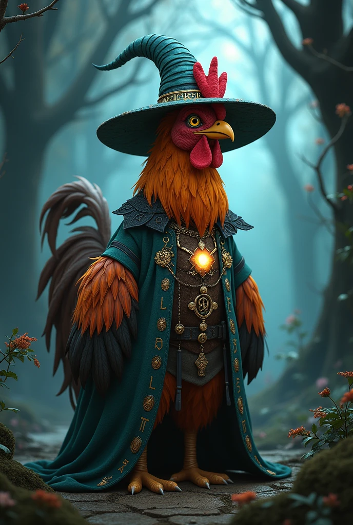 Create a witch chicken in a witch outfit