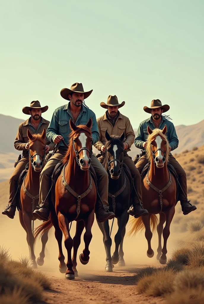 Cowboys riding their horses forming a side line, estilo country