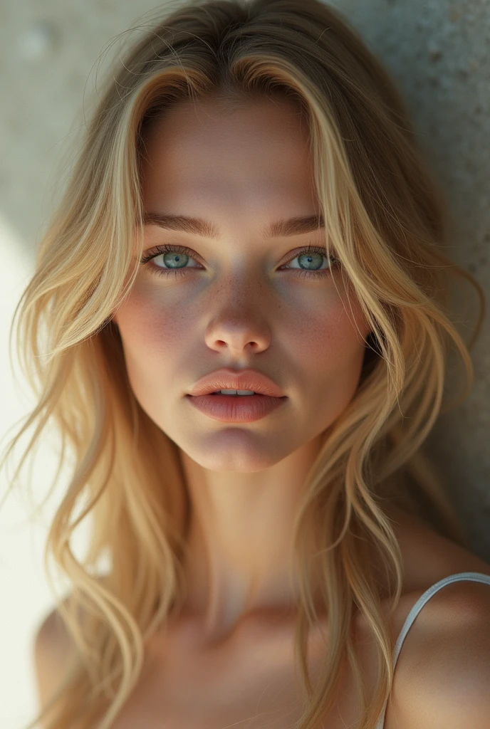 Make a woman with blonde hair, an oval face, blue eyes and extremely beautiful , so beautiful , perfect and very attractive 