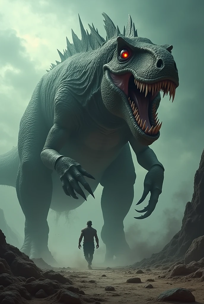 Fictional dinosaur that is physically horrible and menacing, dinosaur that never existed