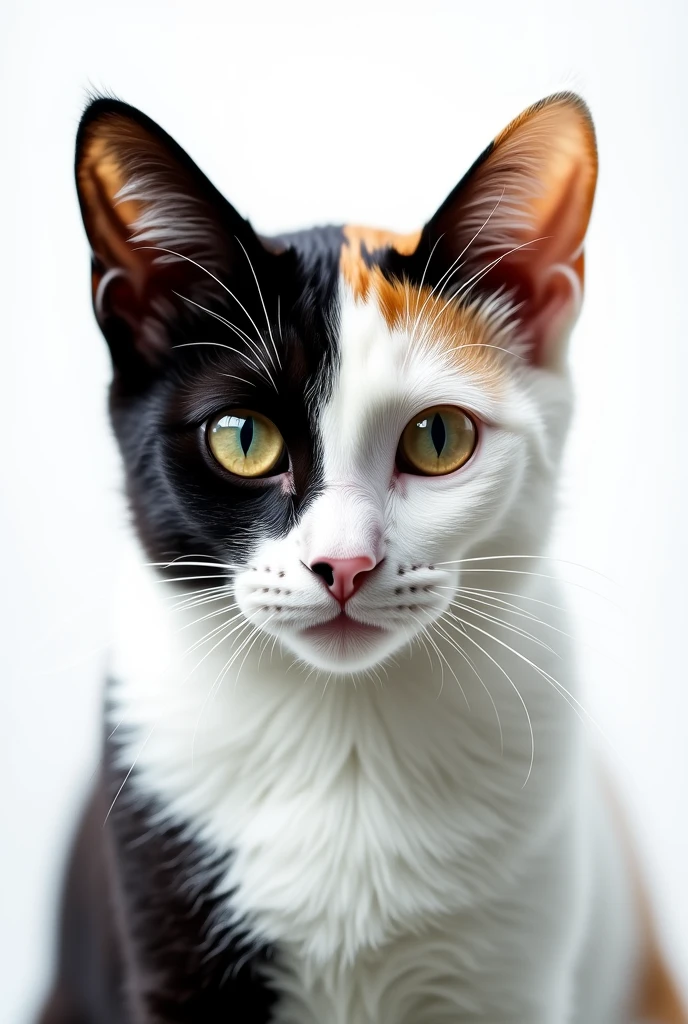 a two colored cat on a white background
