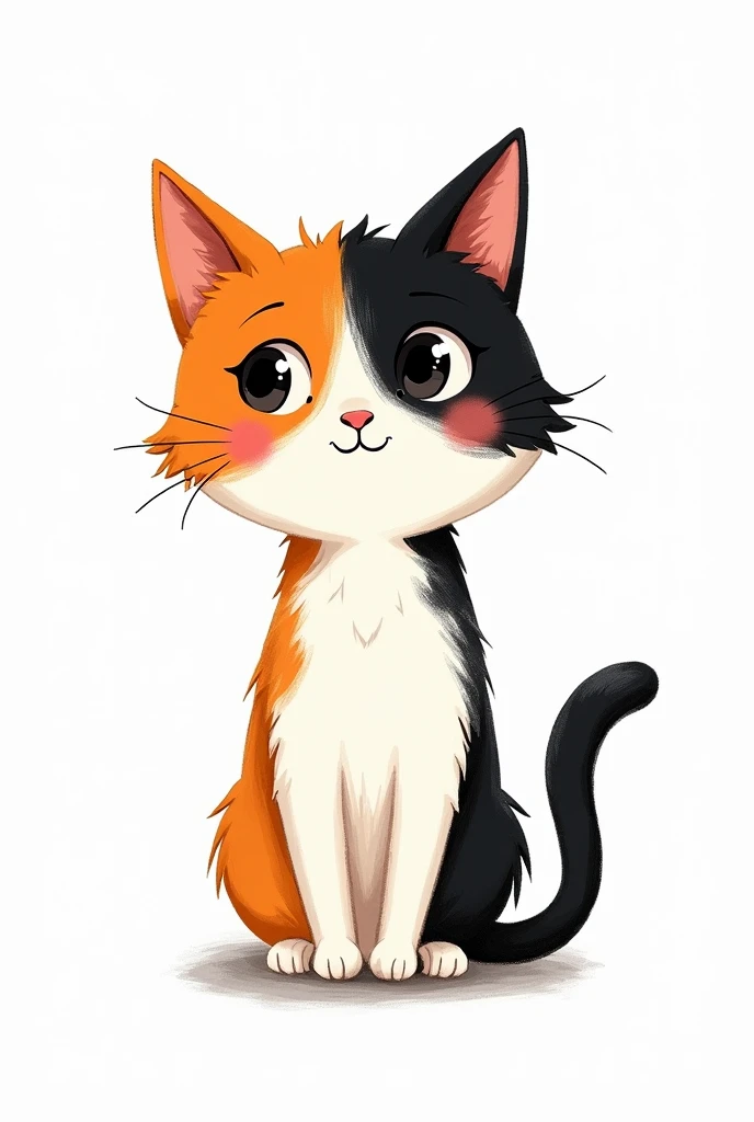 a hand drawn two colored cat on a white background