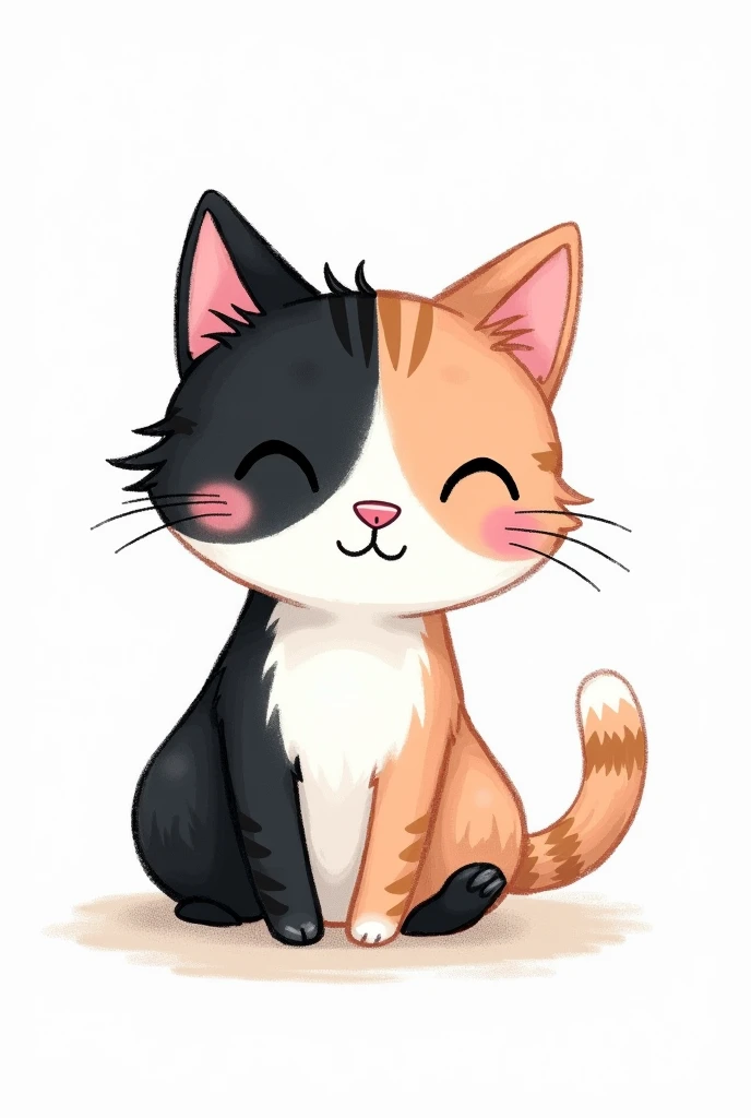 a hand drawn two colored cat on a white background