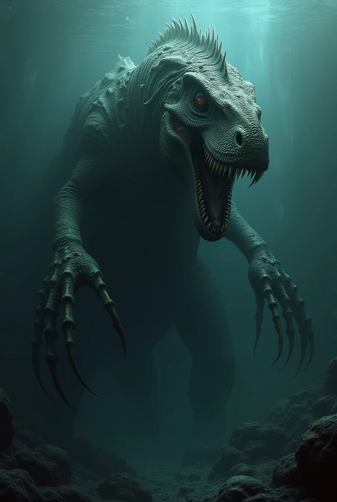 Fictional dinosaur that is physically horrifying, water dinosaur that never existed in the prehistoric era