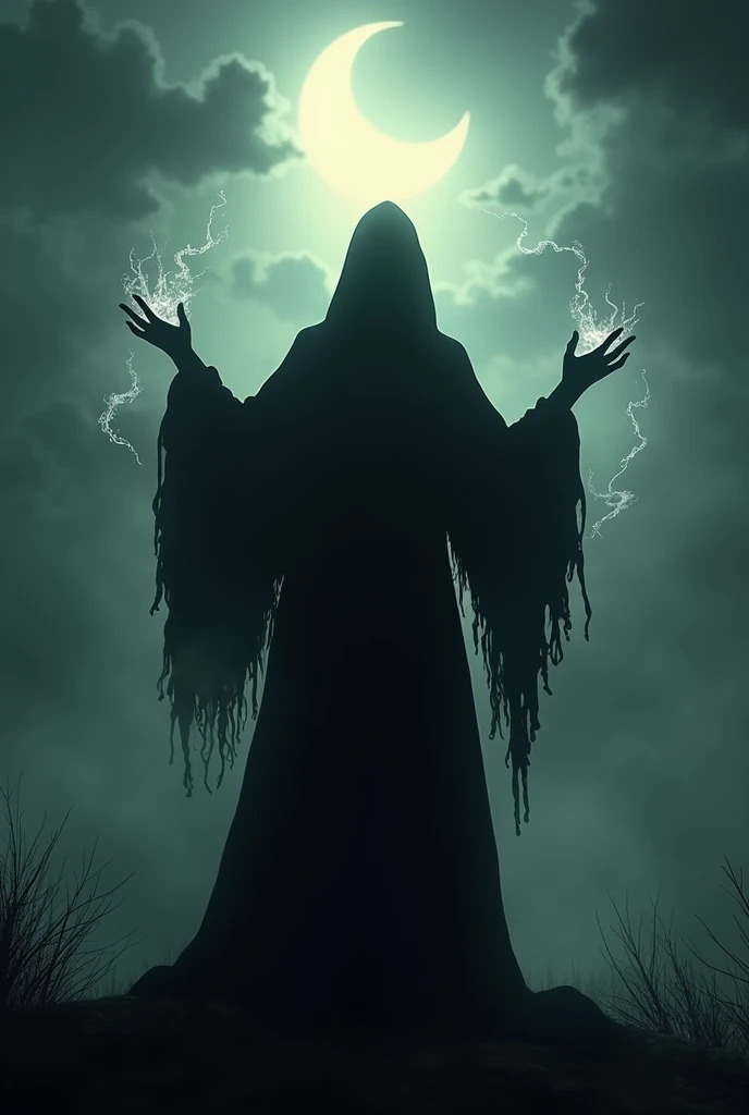 Silhouette of a witch performing a ritual