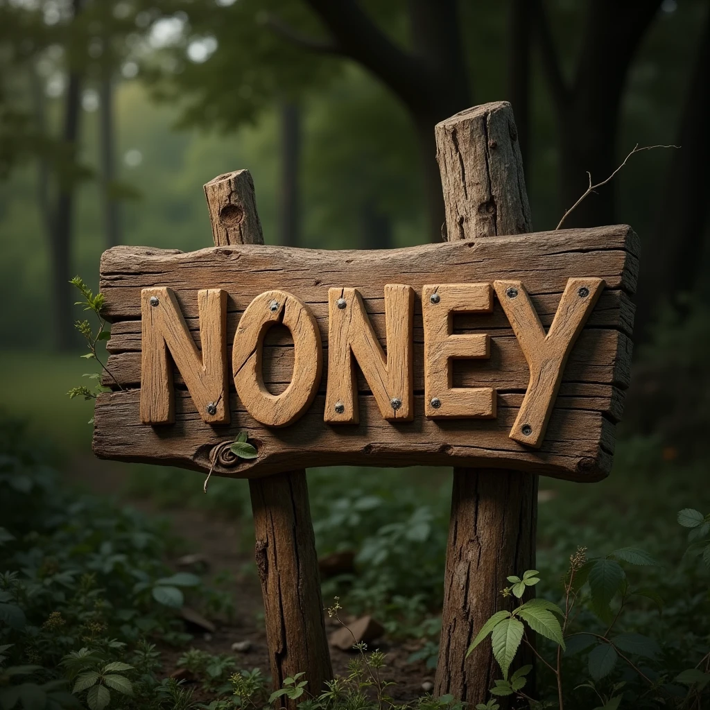 Creat a picture in this picture write Noney on woden board