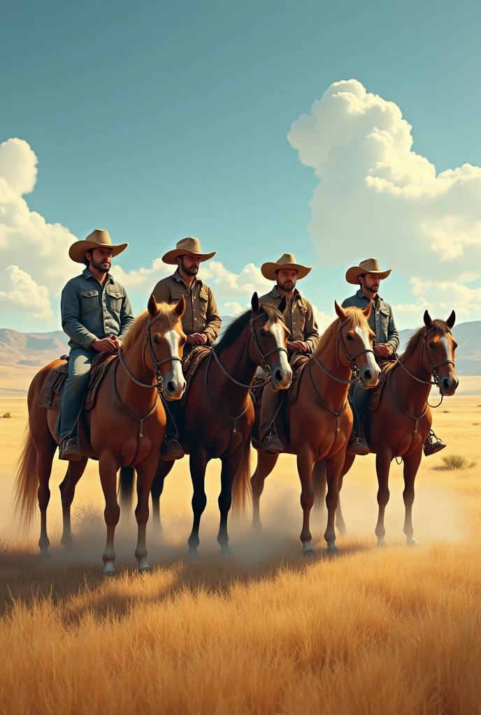 Cowboys riding their horses forming a side line,  estilo country 
