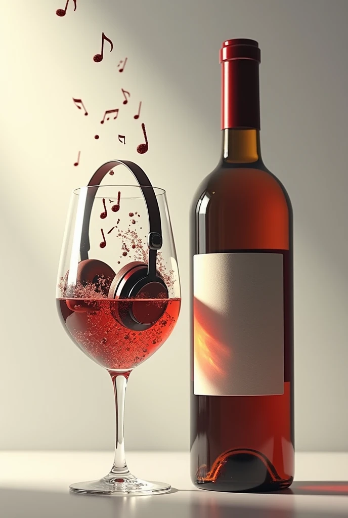 A bottle of wine and a glass full of musical notes
A Ddj and a pair of headphones inside the glass