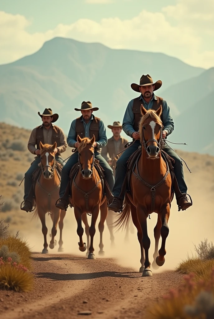Cowboys riding their horses forming a side line,  country style for poster background 
