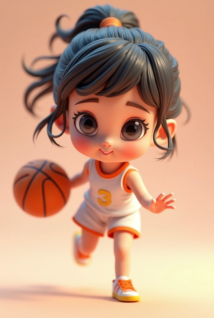 (chibi girl with basketball,detailed face and eyes,beautiful delicate facial features,small and cute girl,basketball,girl dribbling basketball,dynamic pose,colorful,vibrant colors,soft pastel colors,3d render,photorealistic,highly detailed,intricate details,sharp focus,masterpiece,digital art)