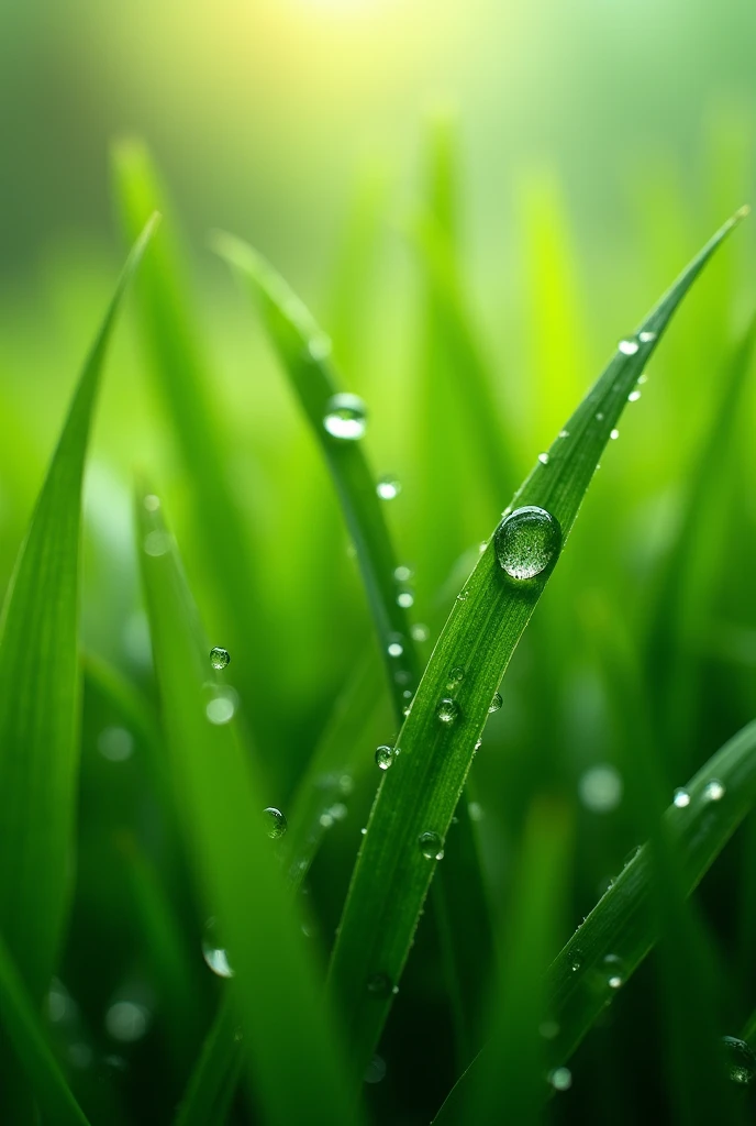 The wallpaper appears to be blades of grass with water droplets on them.