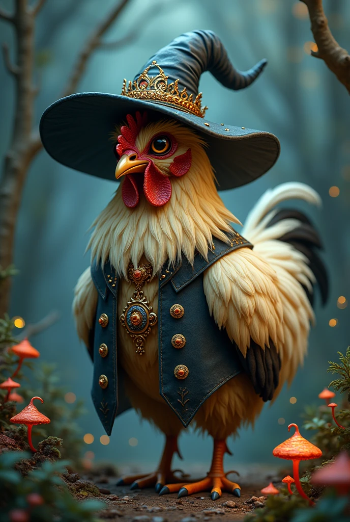 Create a witch chicken in a witch outfit