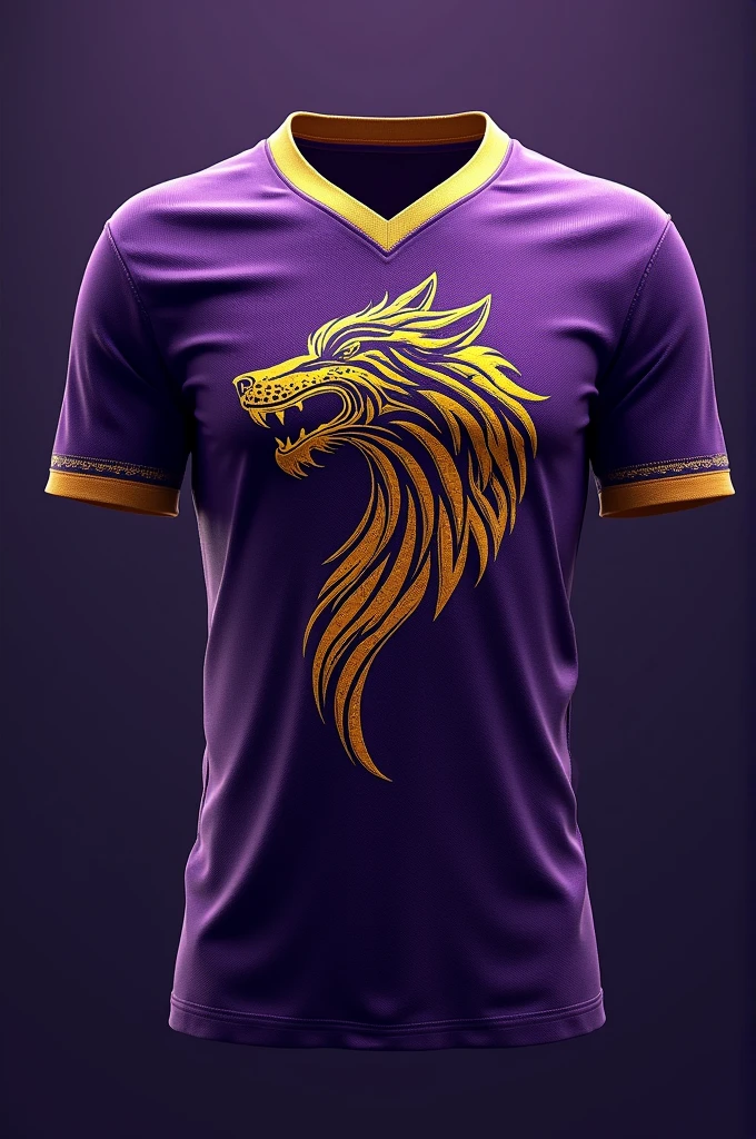 Make A Mystic Purple football jersey with Golden outlines of A Wolf