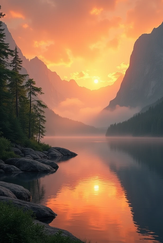 wallpaper, summer, lake, dawn, forest, detailed forest, clouds, masterpiece, cinematic, soft light, depth of field, ray tracing, reflection in water, realism, ulra detailed,