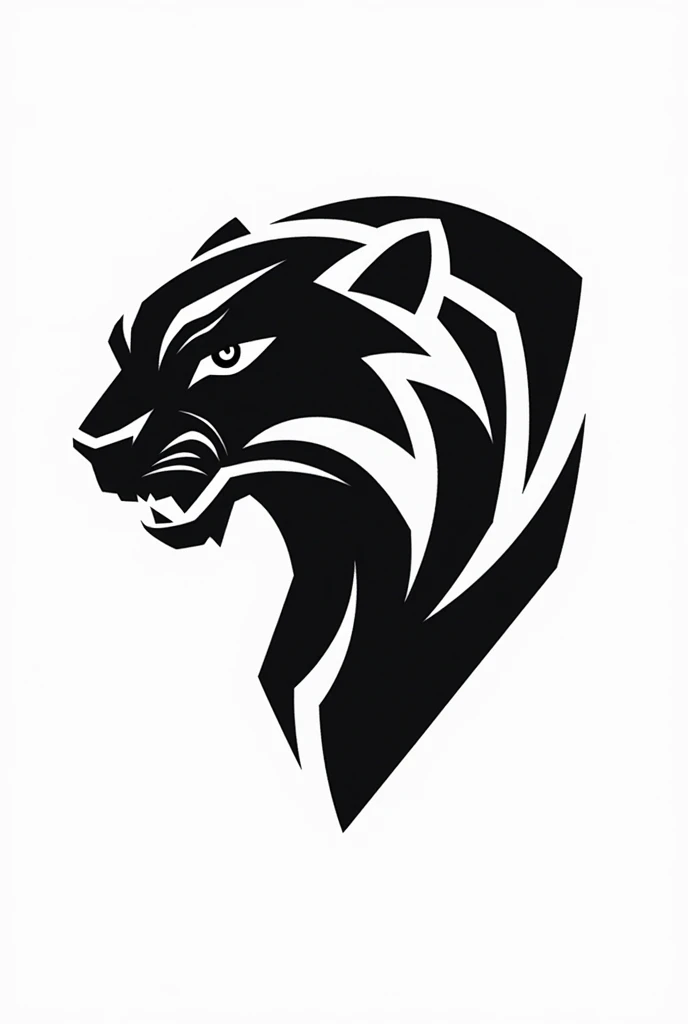 A logo with a jaguar painted in black and white geometric shapes