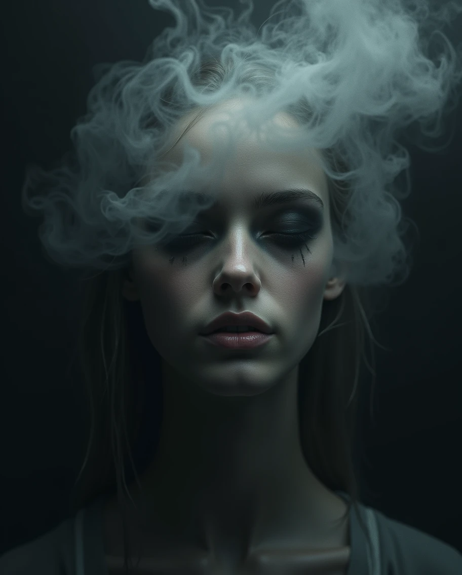 Face with smoky soot coming out of smoke