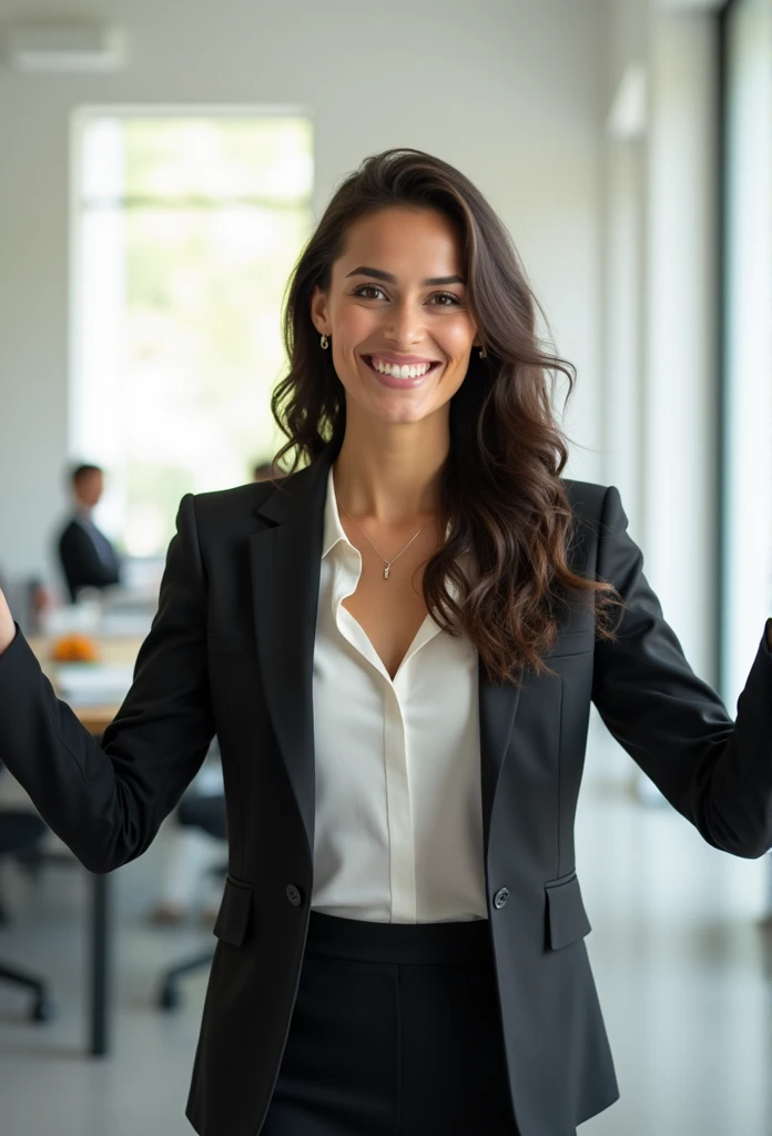 a 25 year old professional woman, with open arms
