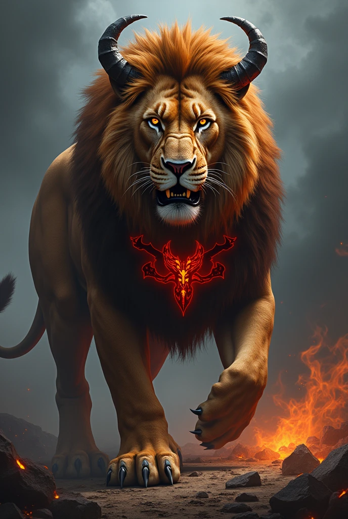 Lion with devil logo