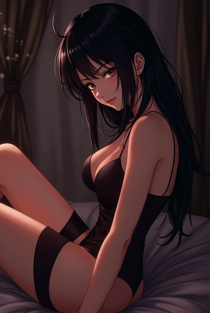 An anime character Mikasa from Attack on Titan being seductive