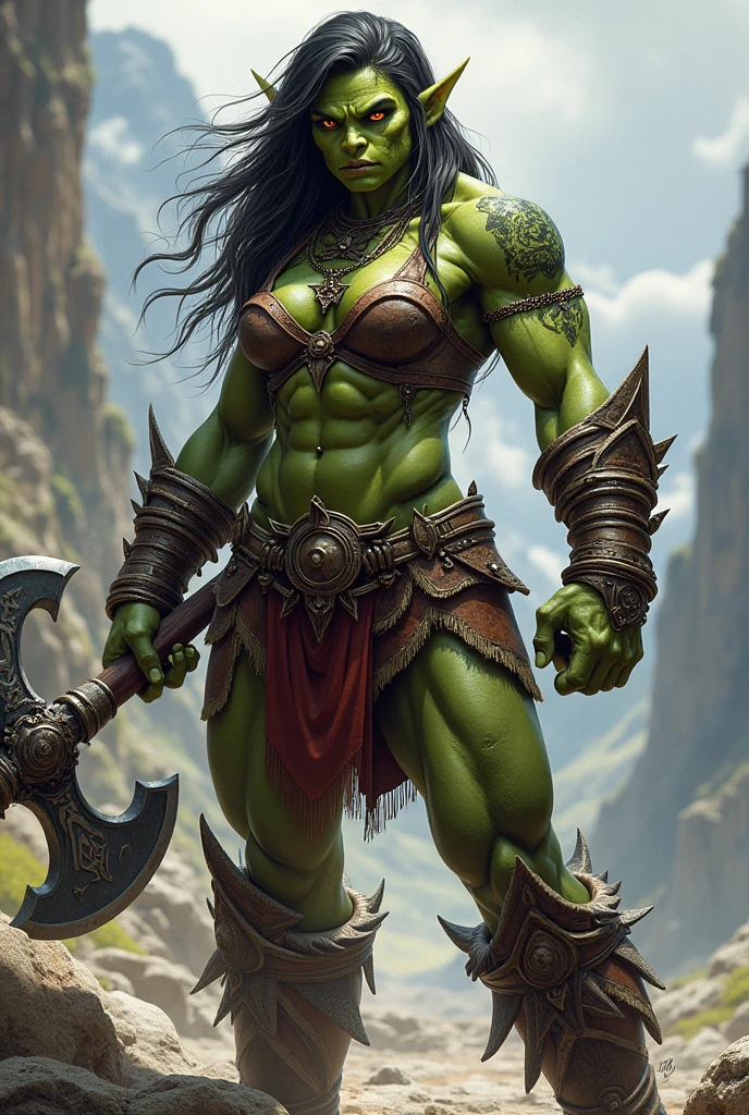 Create a drawing of a female orc 
