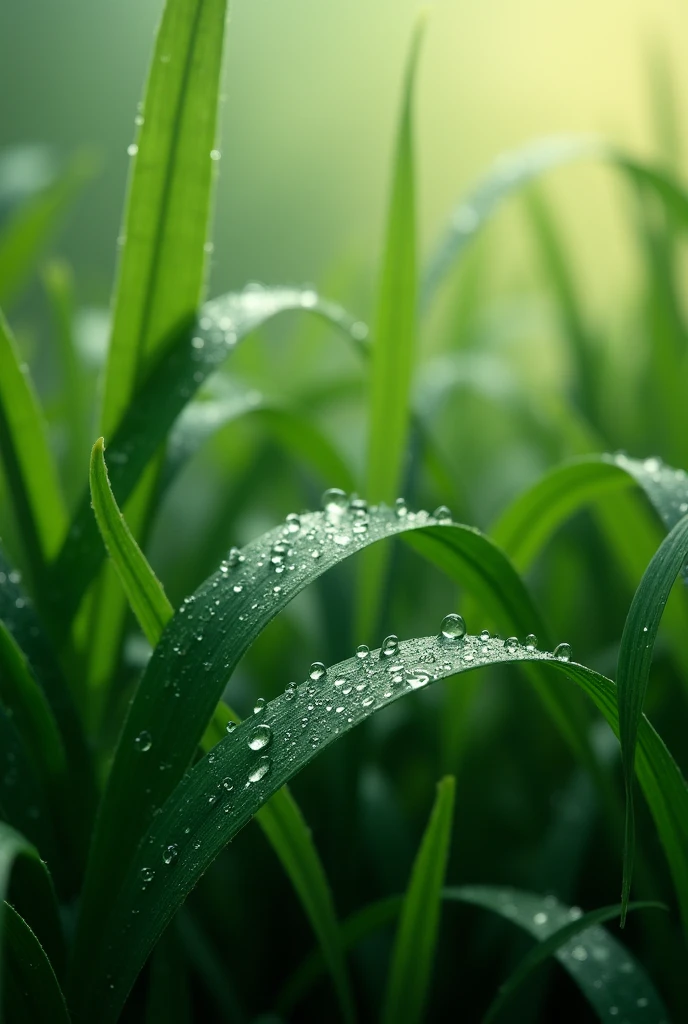 The wallpaper appears to be blades of grass with water droplets on them.