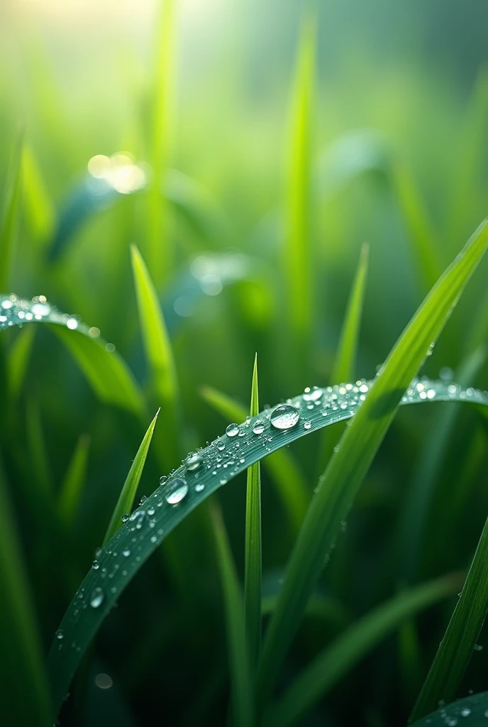 The wallpaper appears to be blades of grass with water droplets on them.
