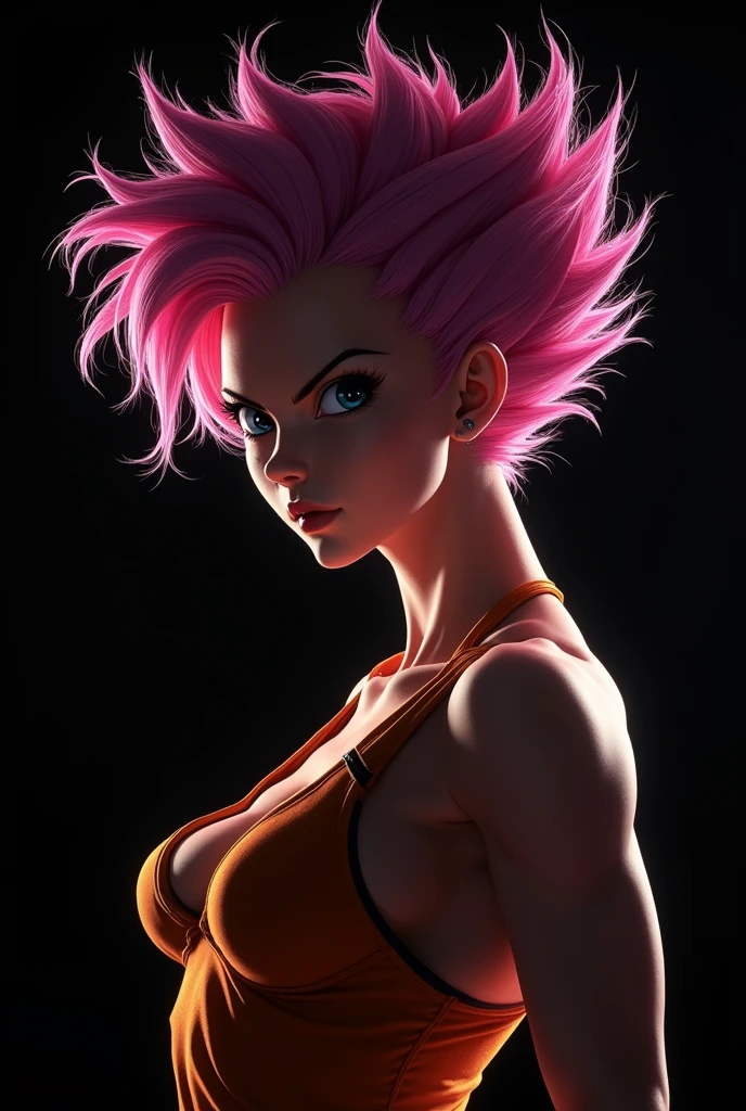 (masterpiece:1.2), (highest quality), (visible all over:1.3) ,(Super detailed), (8K, Complex), (lens 135mm,F1.8), (realistic)(black background:1.3), portrait photography, side lighting,edge lights up,best shadow,Area light source,perfect anatomy,perfect face shape,perfect for women,finest female bod, Caulifa dragon ball super