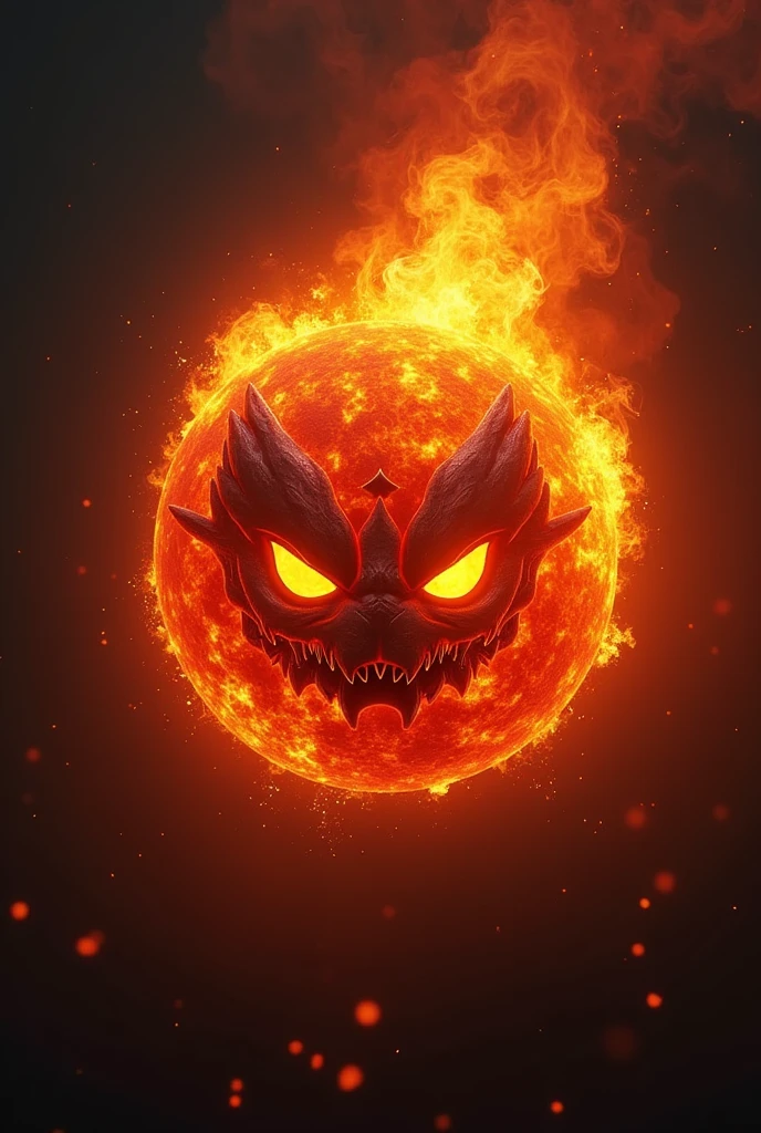 Red fireball with a face and black background