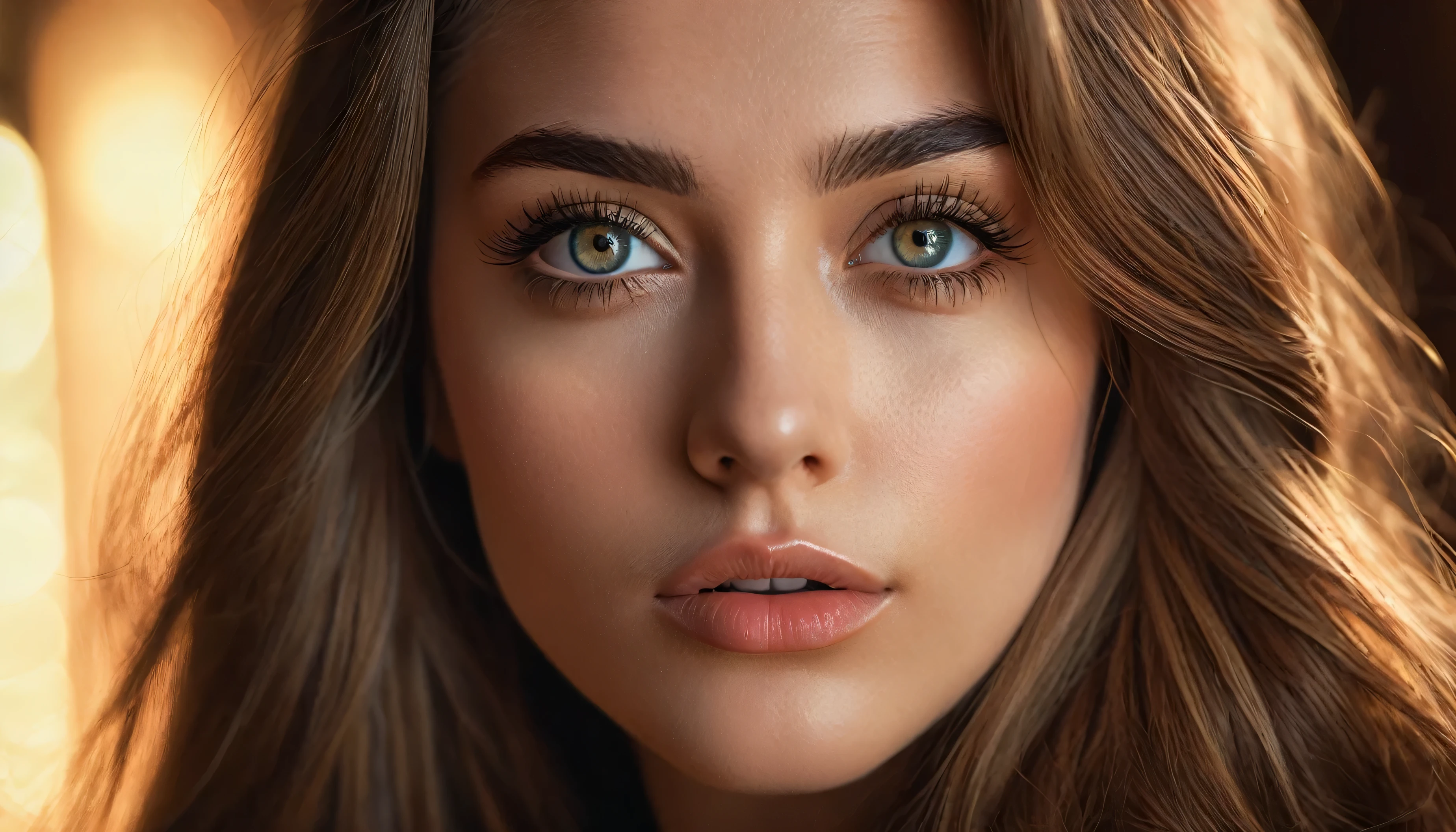 A beautiful young woman with long flowing hair, piercing eyes, and an alluring expression, sedducing the viewer, 1girl, intricate facial details, extremely detailed eyes and face, long eyelashes, luscious lips, photorealistic, cinematic lighting, highly detailed, 8k, hyperrealistic, dramatic lighting, warm color palette, sensual, elegant, portrait, glamour, cinematic composition
